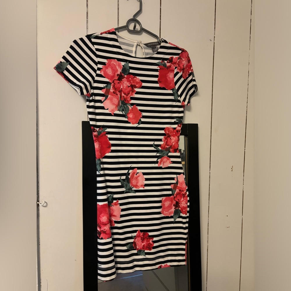 French Connection-Floral Striped Stretch Knit Mini Dress- Size 2